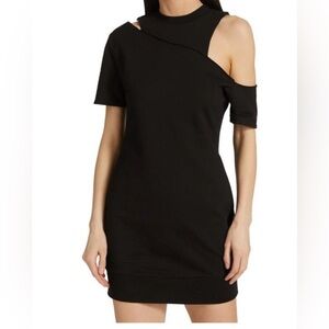N:philanthropy Cotton Terry Black One-Shoulder Dress NWT M Ret $168 Saks/Revolve
